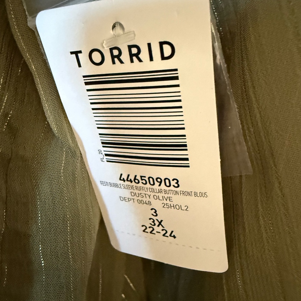 Torrid Festi Light Olive Ruffled Button-Front Blouse - Picture 3 of 3